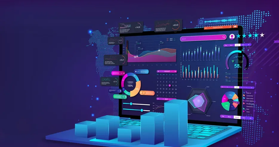 Ilustração de dashboard com gráficos e métricas